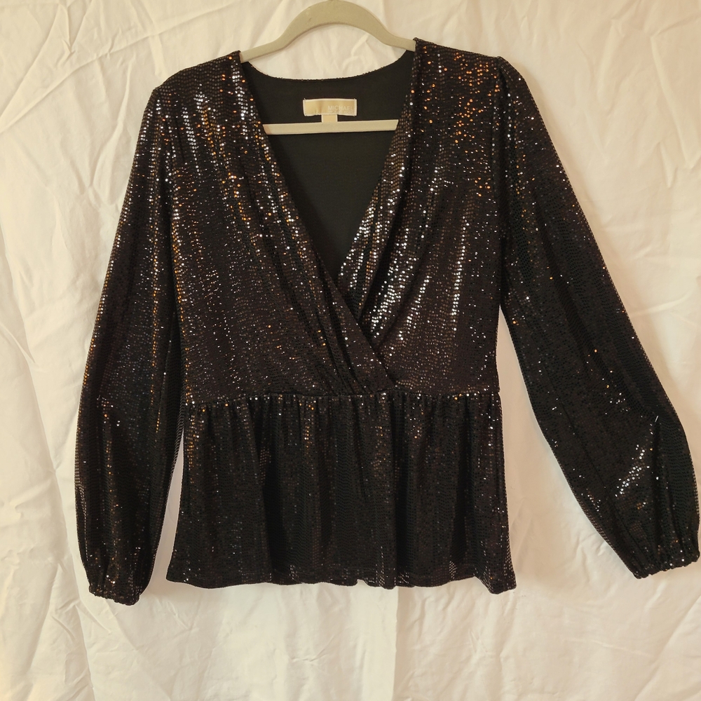 Sequin Black Wrap Top